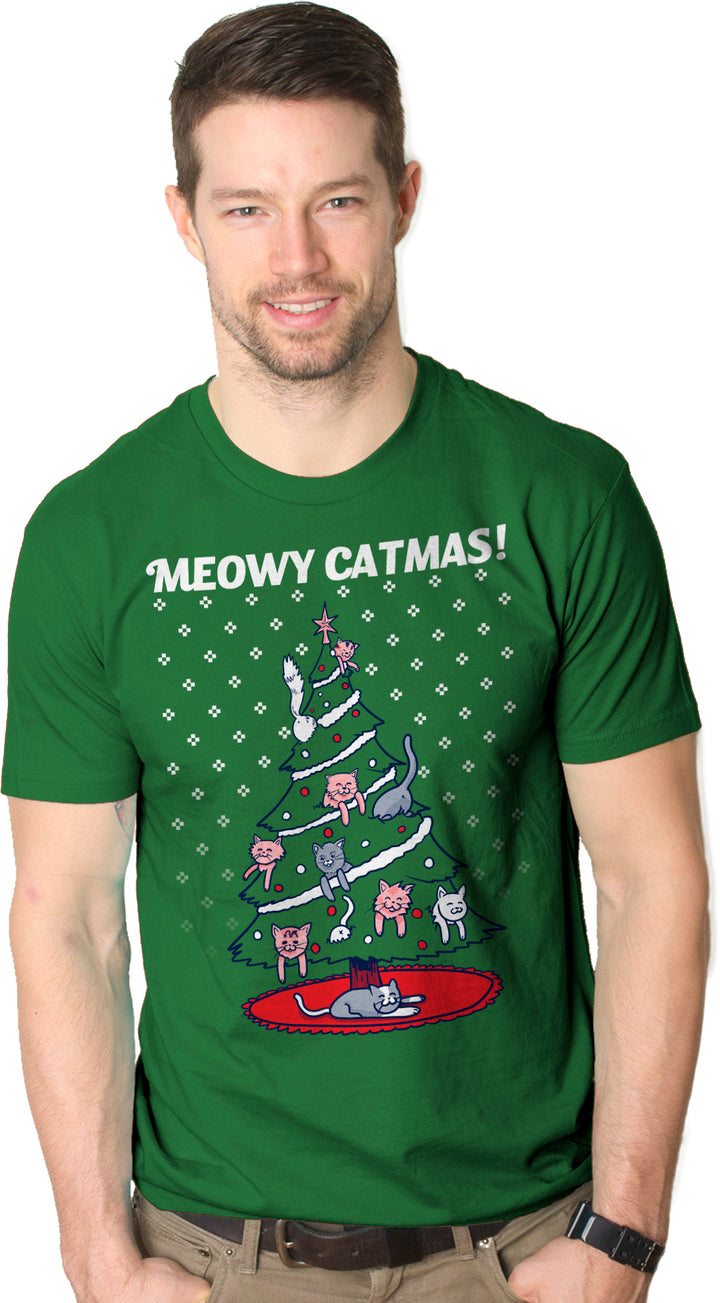 Meowy Christmas Cat Tree Ugly Christmas Sweater Men's T Shirt