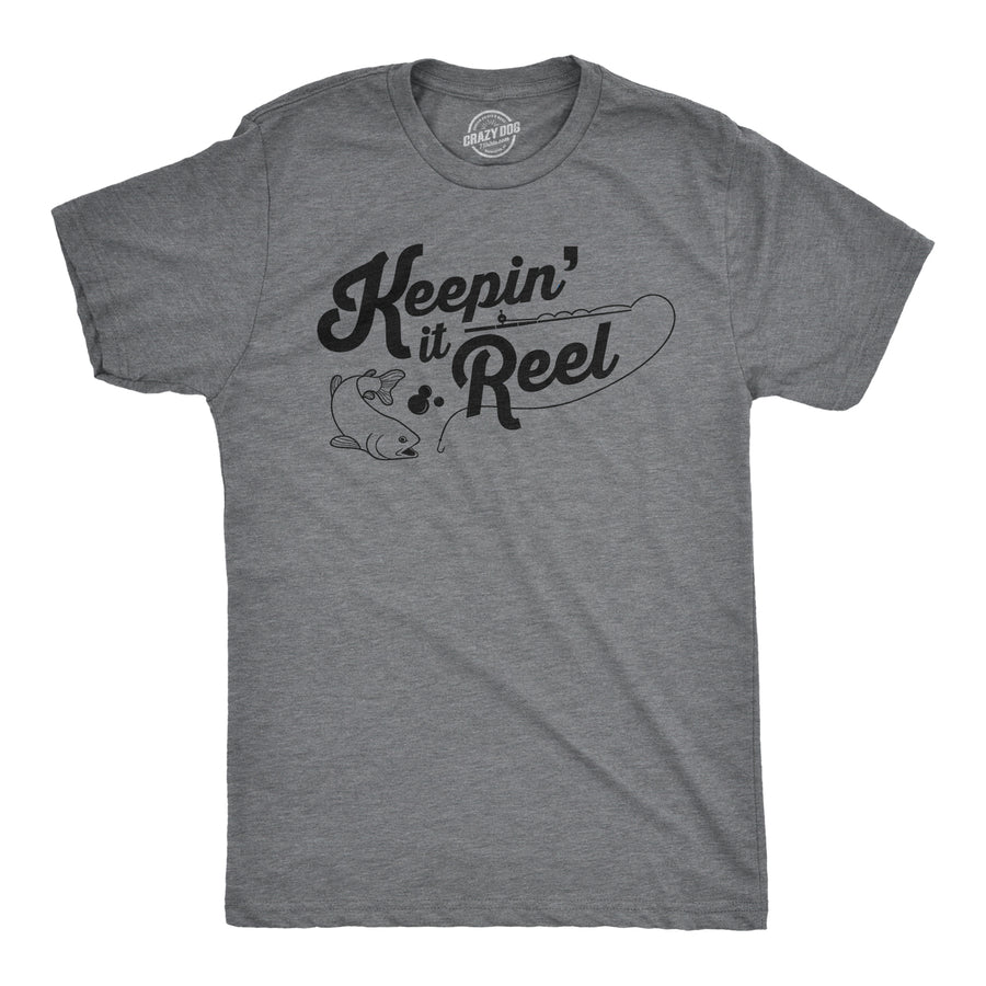 Funny Dark Heather Grey Keepin It Reel Mens T Shirt Nerdy Fishing Tee