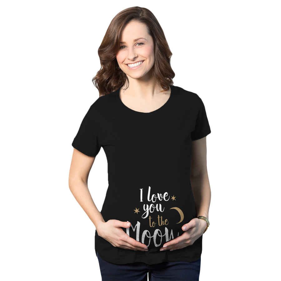 Funny Black I Love You To The Moon Maternity T Shirt Nerdy space Tee