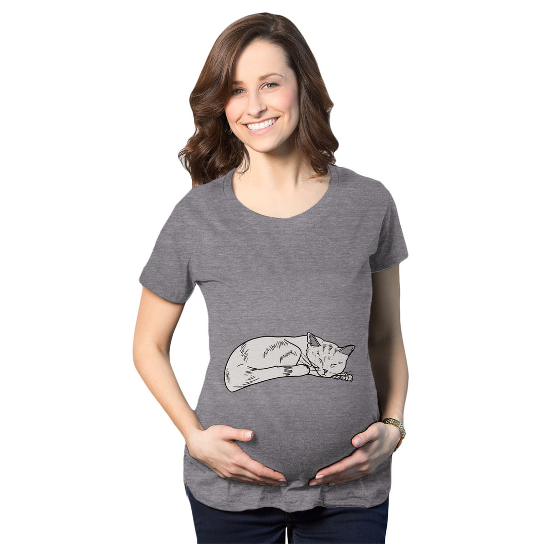 Funny Cat On Baby Bump Maternity T Shirt Nerdy Cat Tee