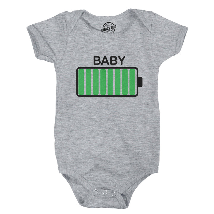 Funny Light Heather Grey Battery Fully Charged Onesie Nerdy Tee