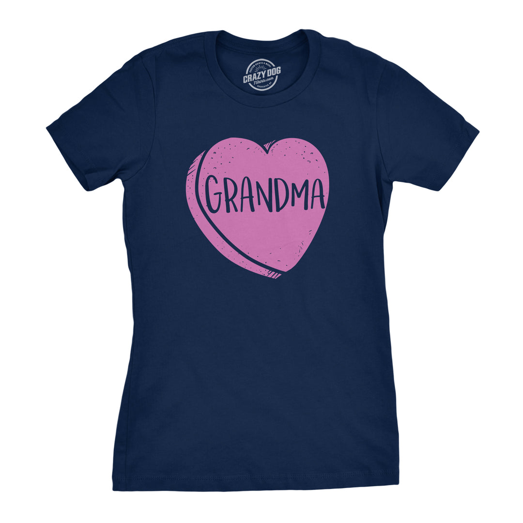 Funny Navy Grandma Candy Heart Womens T Shirt Nerdy Valentine's Day Grandmother Tee