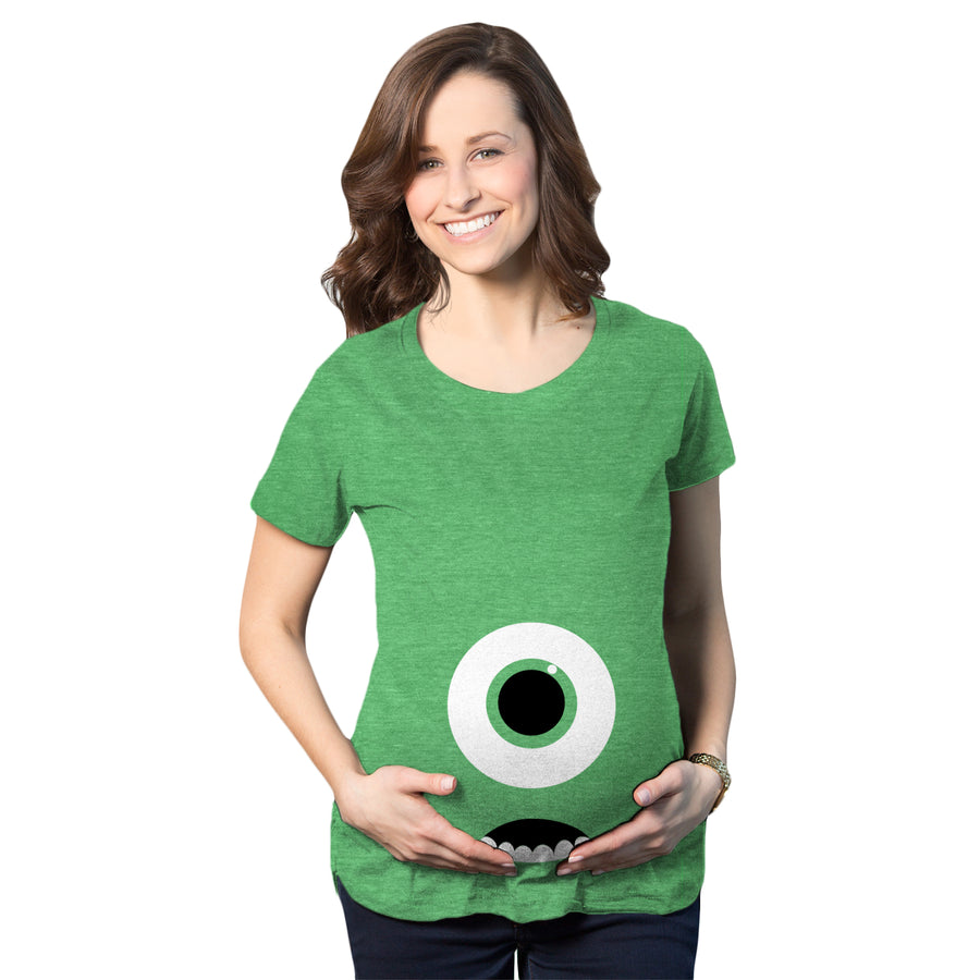 Funny Heather Green Monster Eye Maternity T Shirt Nerdy Halloween Tee