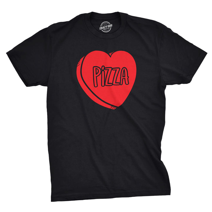 Funny Black Pizza Candy Heart Mens T Shirt Nerdy Valentine's Day Food Tee