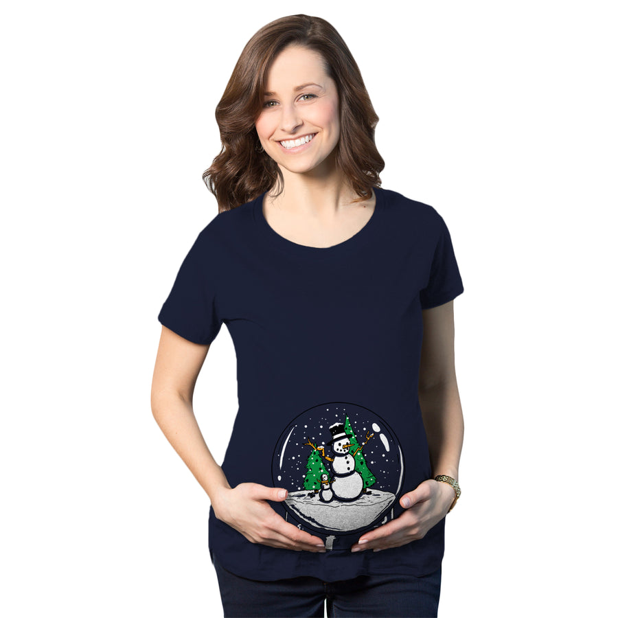 Funny Heather Navy - Snow Globe Snow Globe Snowman Maternity T Shirt Nerdy Christmas Tee