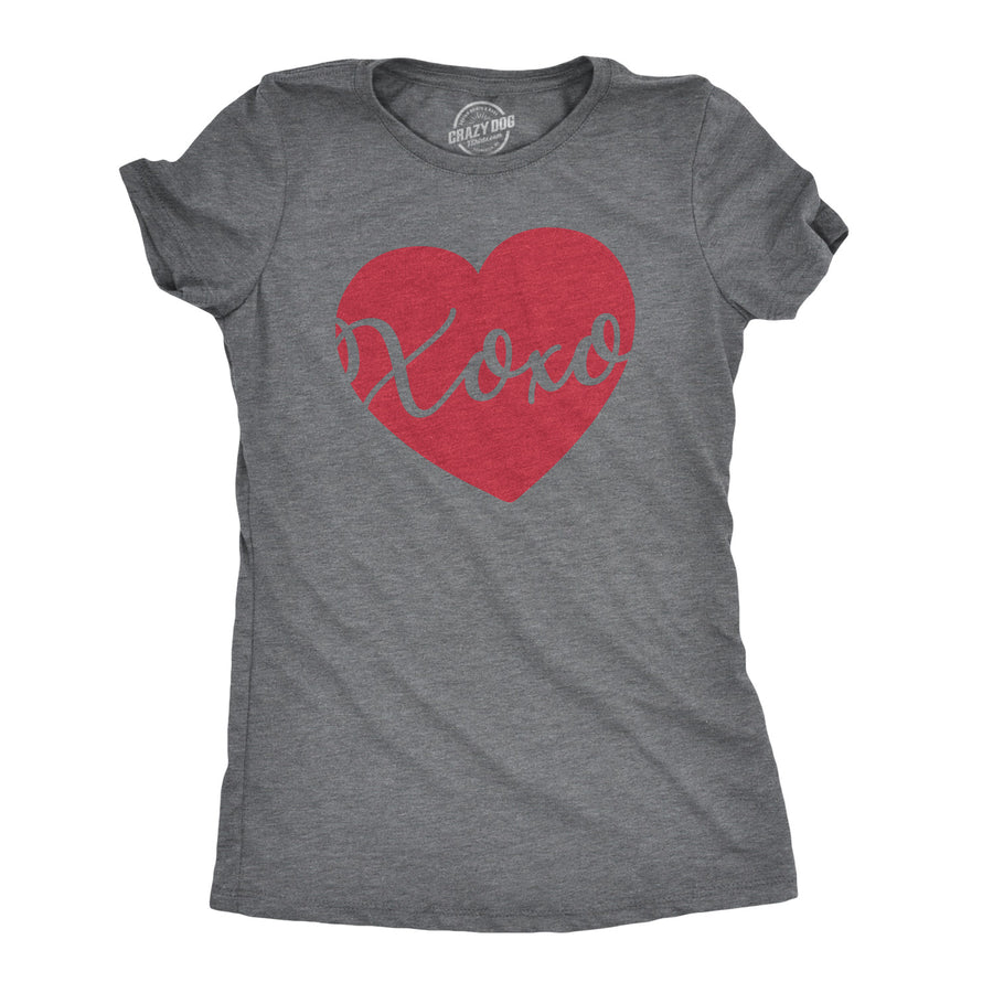 Funny Dark Heather Grey XOXO Script Heart Womens T Shirt Nerdy Valentine's Day Tee