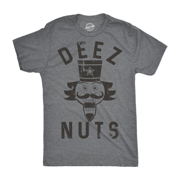 Funny Dark Heather Grey Deez Nuts Mens T Shirt Nerdy Christmas Tee