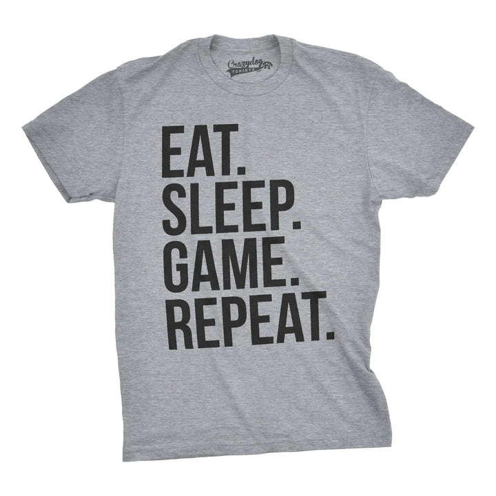 Funny Light Heather Grey Eat Sleep Game Repeat Mens T Shirt Nerdy Nerdy Video Games Retro Tee