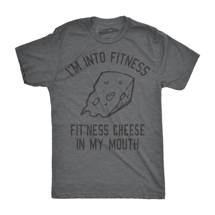 Funny Dark Heather Grey Fitness Cheese In My Mouth Mens T Shirt Nerdy Fitness Food Tee