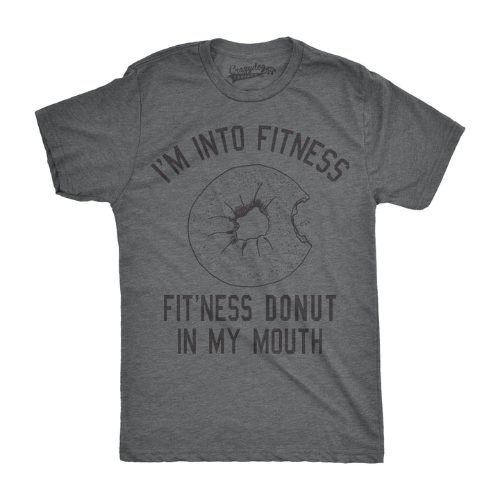 Funny Dark Heather Grey Fitness Donut In My Mouth Mens T Shirt Nerdy Fitness Food Tee