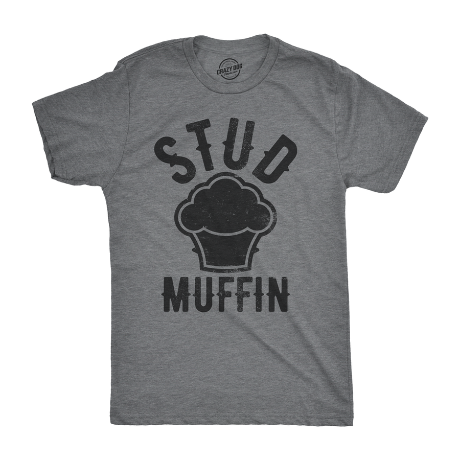 Funny Dark Heather Grey Stud Muffin Mens T Shirt Nerdy Food Tee