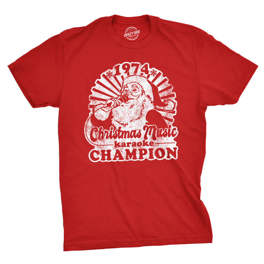 Funny Red Christmas Music Karaoke Champion Mens T Shirt Nerdy Christmas Music Tee