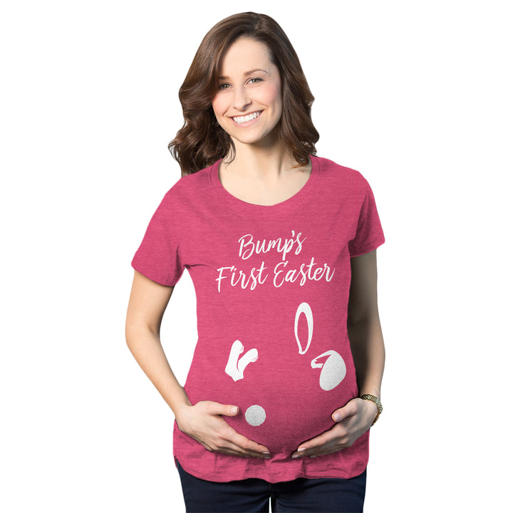 Funny Heather Pink Bumps First Easter Maternity T Shirt Nerdy Easter Tee