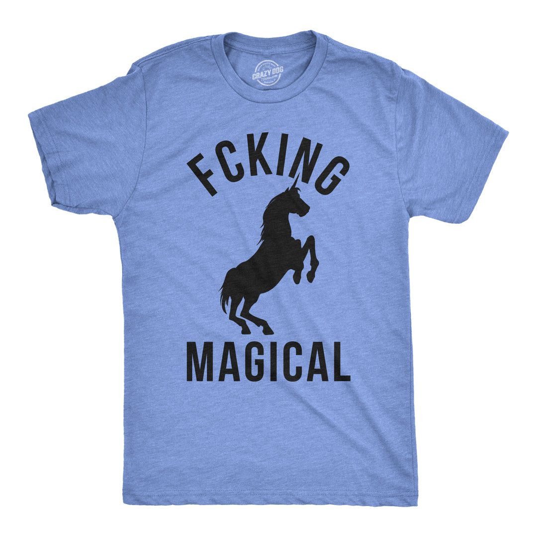 Funny Heather Light Blue Fcking Magical Mens T Shirt Nerdy Unicorn Retro Tee