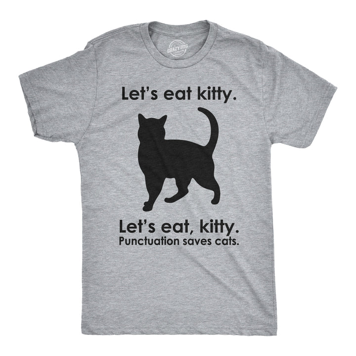 Funny Light Heather Grey Let's Eat Kitty Mens T Shirt Nerdy Cat Tee