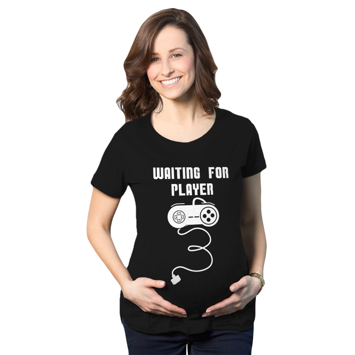 Funny Black Waiting For Player 3 Maternity T Shirt Nerdy Video Games Tee