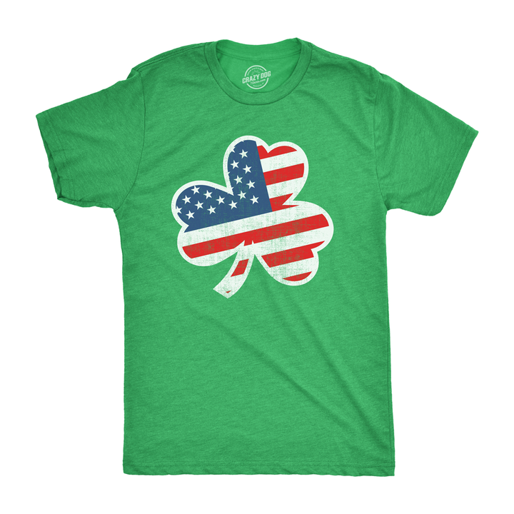 Funny Heather Green American Flag Shamrock Mens T Shirt Nerdy Saint Patrick's Day Fourth of July Tee