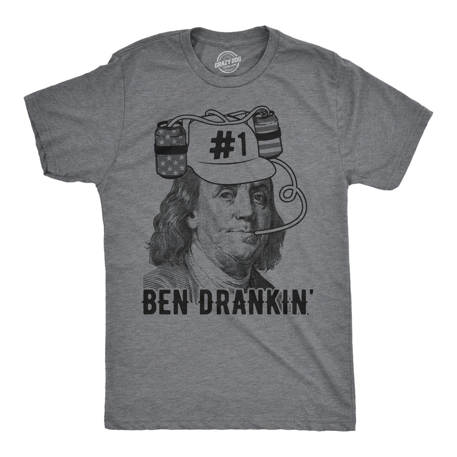 Funny Dark Heather Grey Ben Drankin Mens T Shirt Nerdy Fourth of July Beer Tee