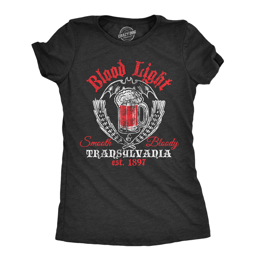 Funny Heather Black - Blood Light Blood Light Womens T Shirt Nerdy Halloween Beer Tee