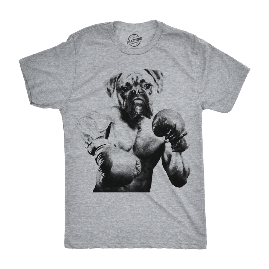 Funny Light Heather Grey Boxer Boxing Mens T Shirt Nerdy Dog Fitness Tee