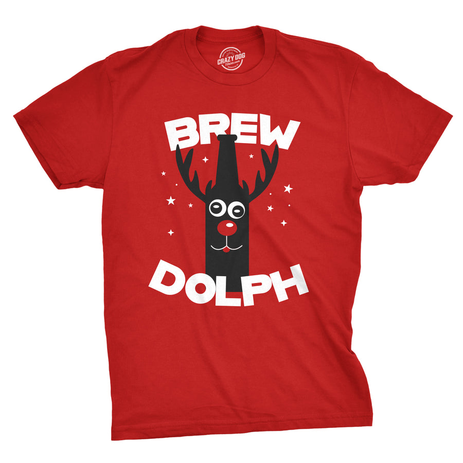 Funny Red Brew Dolph Mens T Shirt Nerdy Christmas Drinking Tee