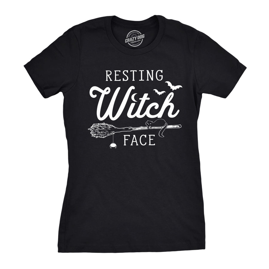 Funny Black Resting Witch Face Broomstick Womens T Shirt Nerdy Halloween Tee