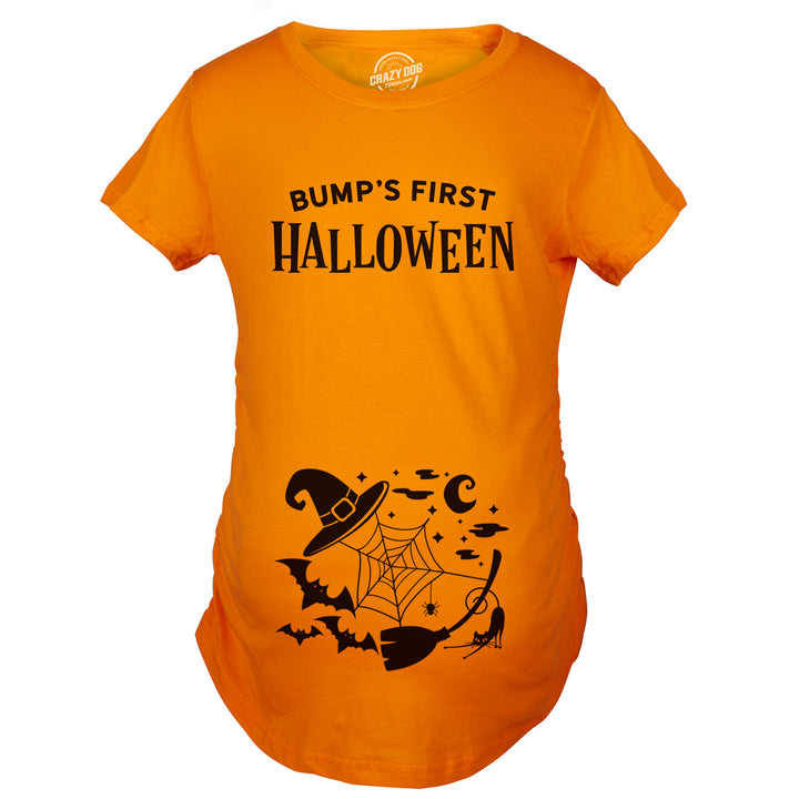 Funny Orange Bump's First Halloween Maternity T Shirt Nerdy Halloween Tee