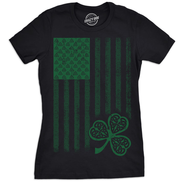 Funny Black Celtic USA Flag Womens T Shirt Nerdy Saint Patrick's Day Tee