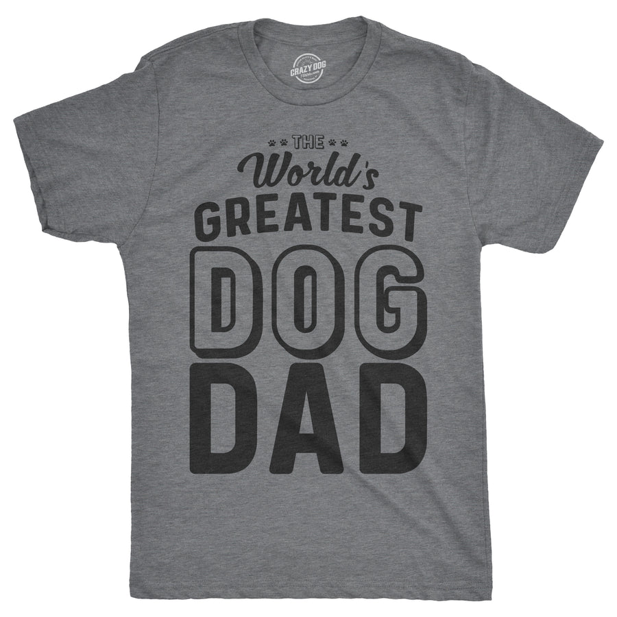 Funny Light Heather Grey World's Greatest Dog Dad Mens T Shirt Nerdy Father's Day Dog Tee