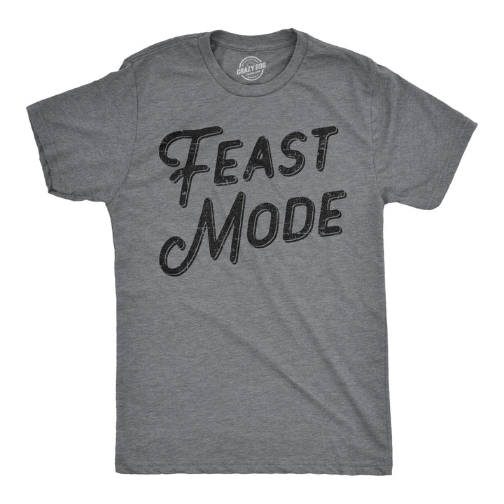 Funny Dark Heather Grey Feast Mode Mens T Shirt Nerdy Thanksgiving Food Tee