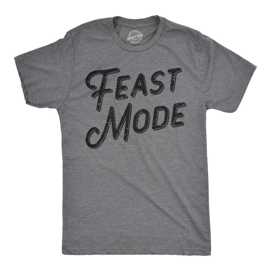 Funny Dark Heather Grey Feast Mode Mens T Shirt Nerdy Thanksgiving Food Tee