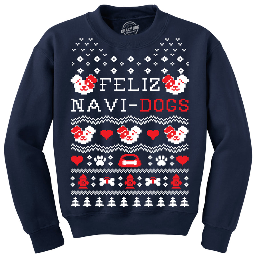 Funny Navy Feliz NaviDogs Sweatshirt Nerdy Christmas Dog Ugly Sweater Tee