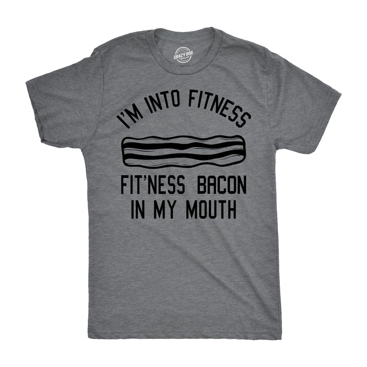 Funny Light Heather Grey Fitness Bacon In My Mouth Mens T Shirt Nerdy Fitness Food Tee