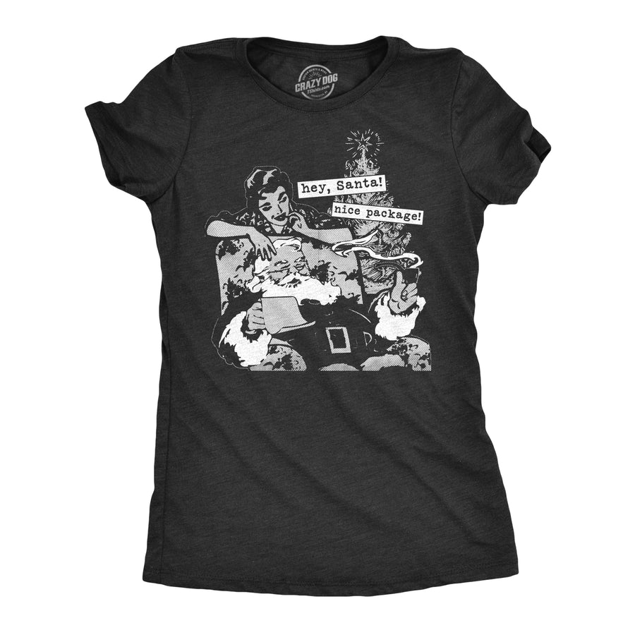 Funny Heather Black Hey Santa, Nice Package Womens T Shirt Nerdy Christmas sex Tee