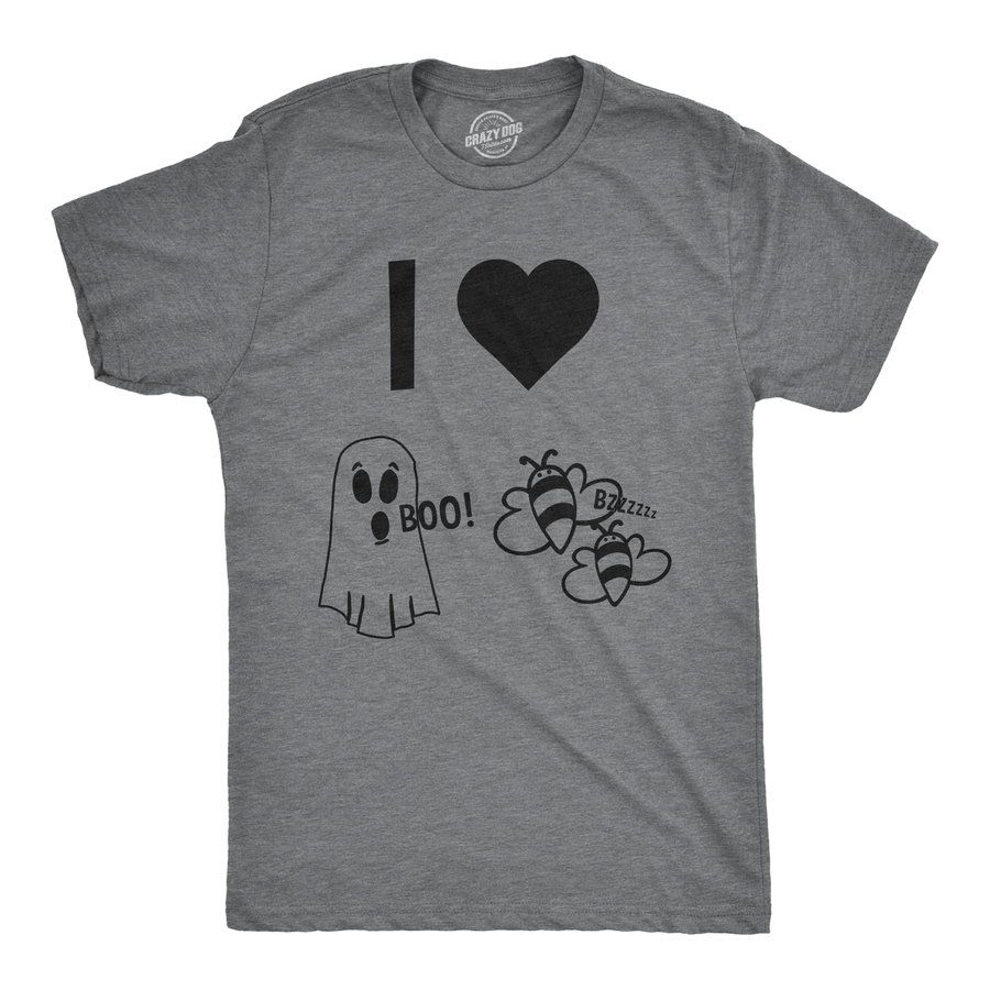 Funny Dark Heather Grey I Heart Boo Bees Mens T Shirt Nerdy Halloween sex Tee