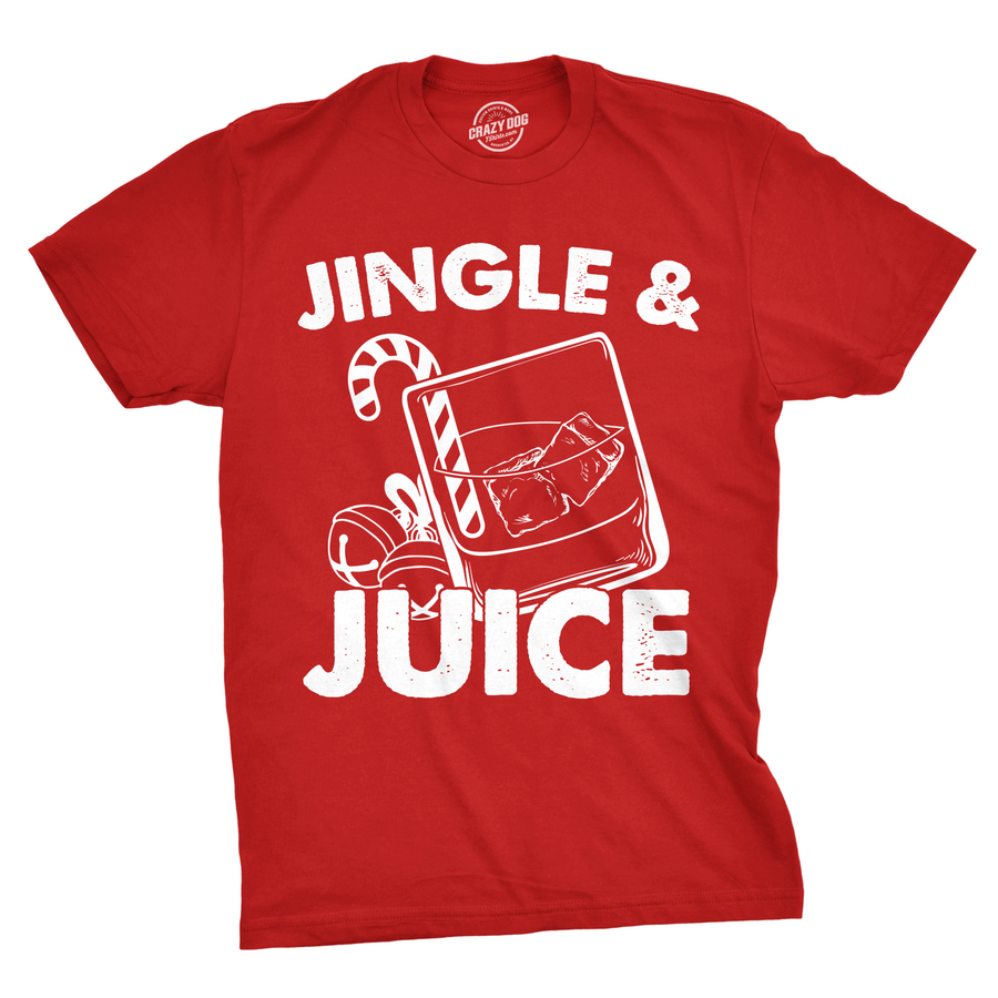 Funny Red Jingle And Juice Mens T Shirt Nerdy Christmas liquor Tee