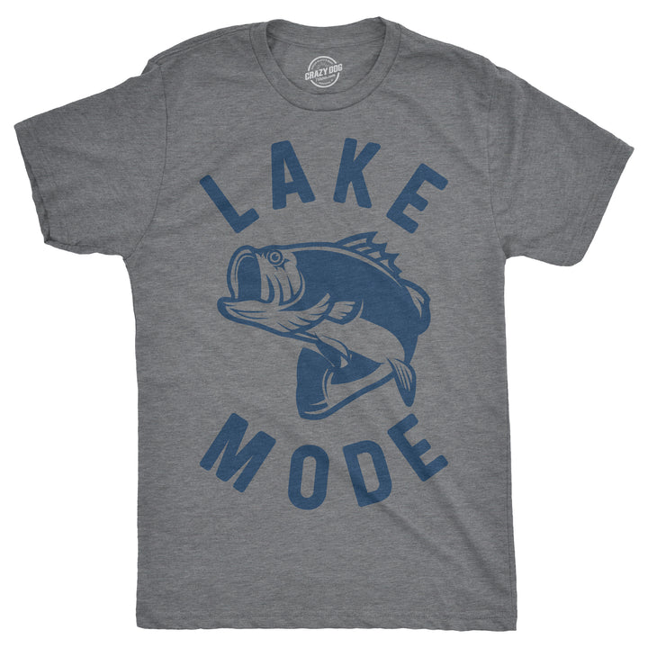 Funny Dark Heather Grey Lake Mode Mens T Shirt Nerdy Fishing Tee