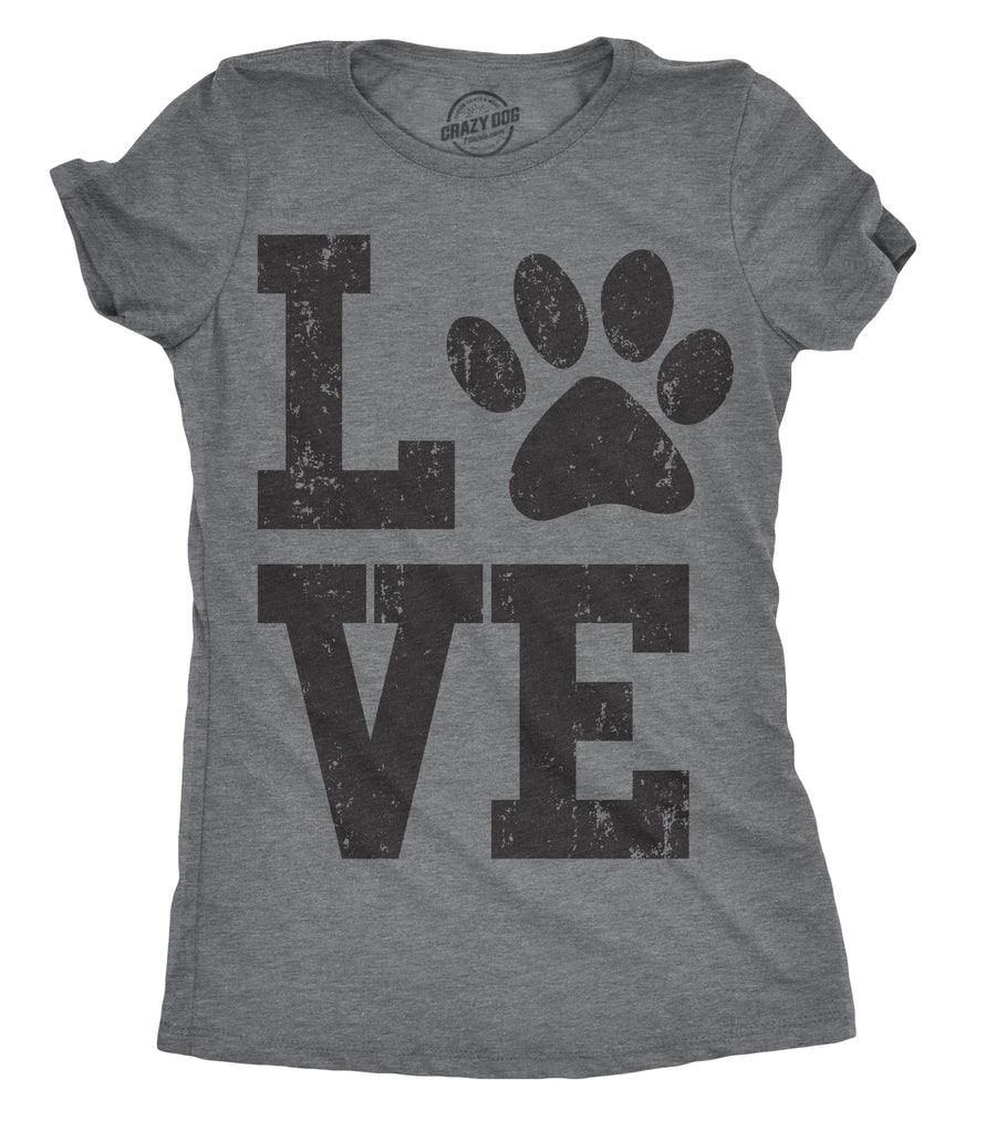 Funny Dark Heather Grey Love Paw Womens T Shirt Nerdy Valentine's Day Dog Tee