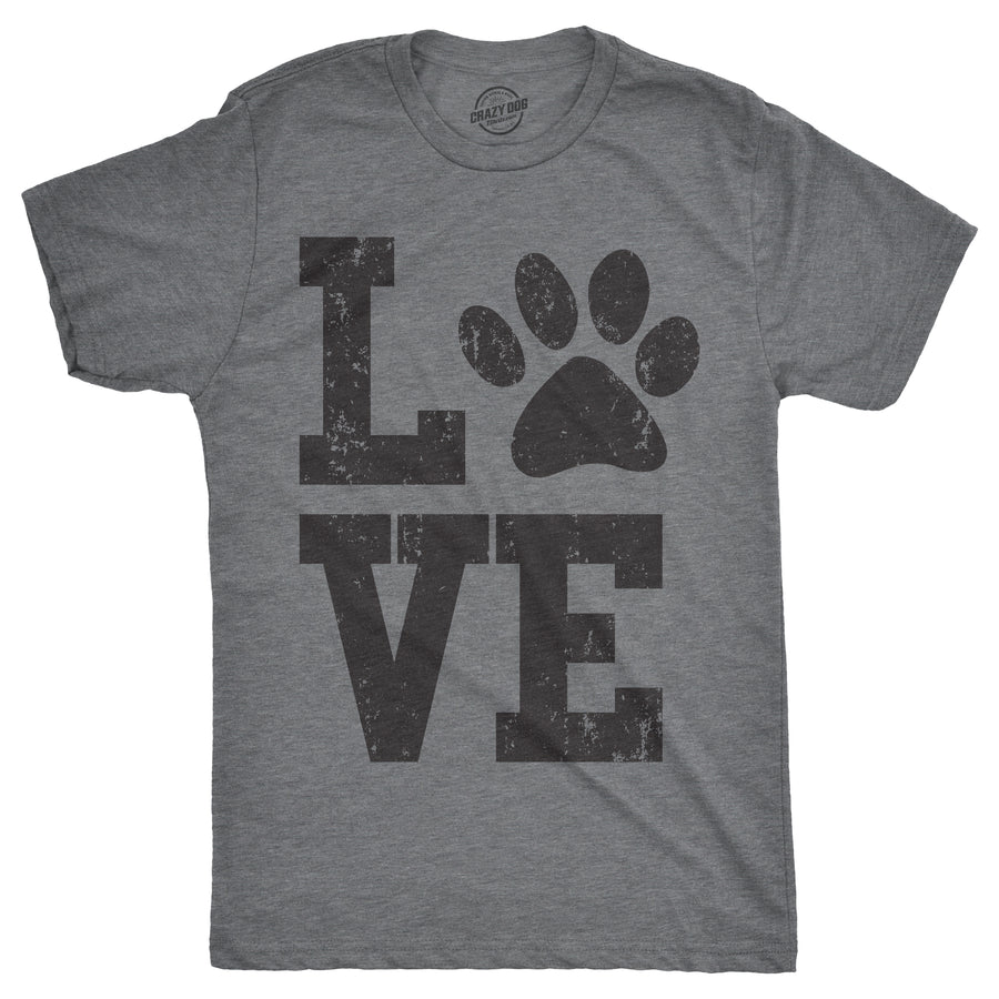 Funny Light Heather Grey Love Paw Mens T Shirt Nerdy Valentine's Day Dog Tee