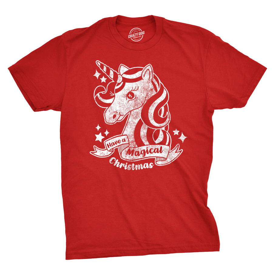 Funny Red Have A Magical Christmas Youth T Shirt Nerdy Christmas Unicorn Tee