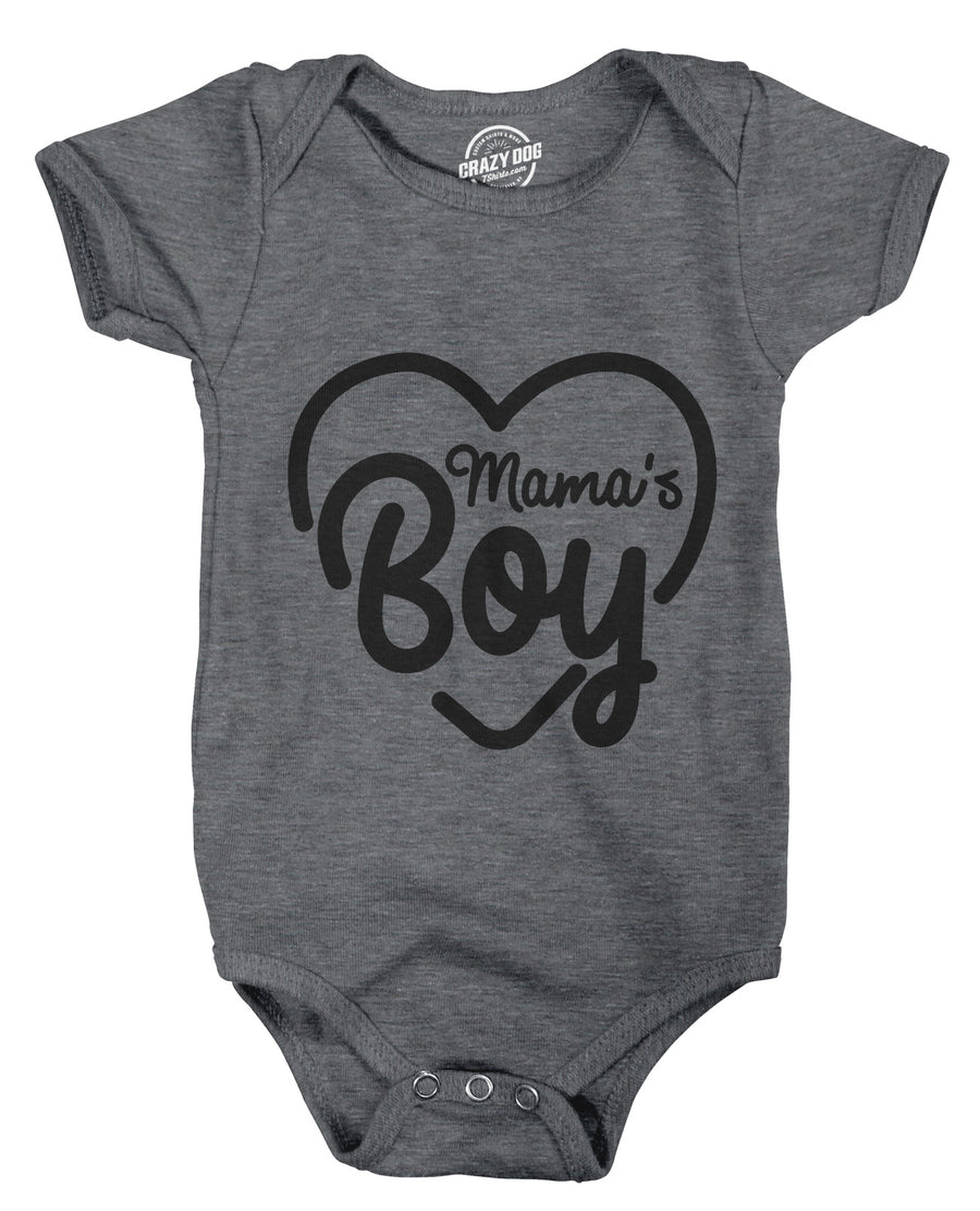 Funny Light Heather Grey Mama's Boy Onesie Nerdy Mother's Day Tee