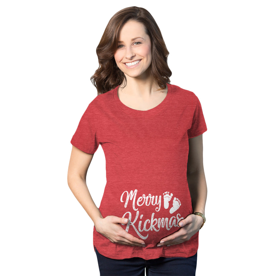 Funny Red Merry Kickmas Maternity T Shirt Nerdy Christmas Tee