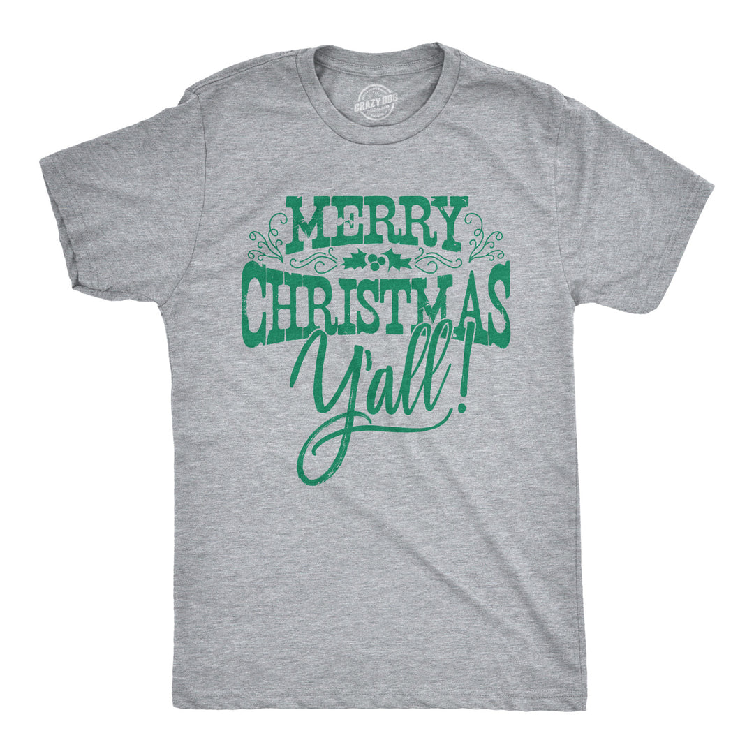 Funny Light Heather Grey Merry Christmas Y'all Mens T Shirt Nerdy Christmas Tee