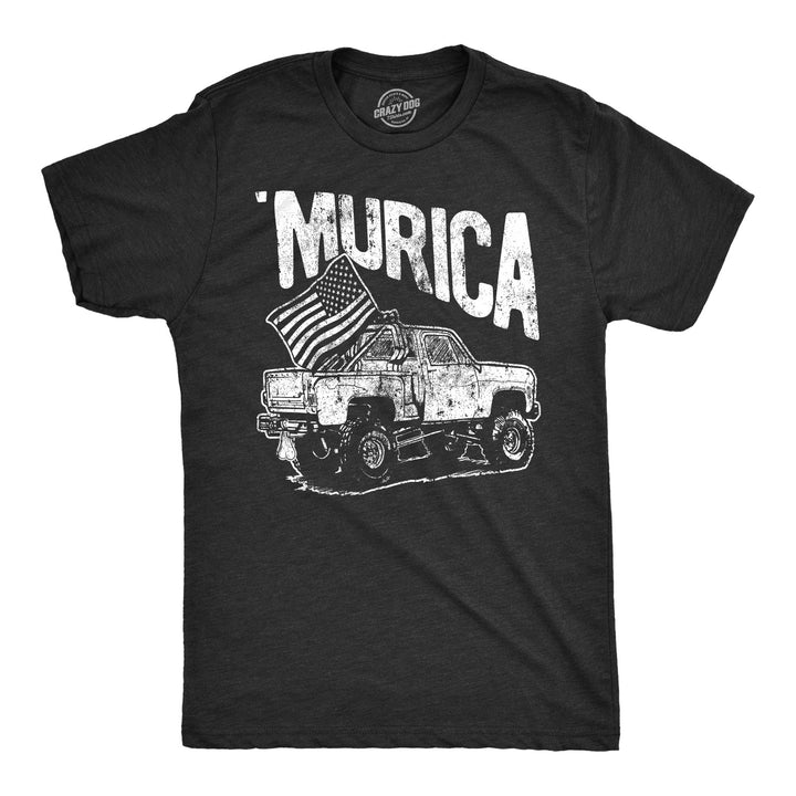 Funny Heather Black Murica Truck Mens T Shirt Nerdy Fourth of July Tee