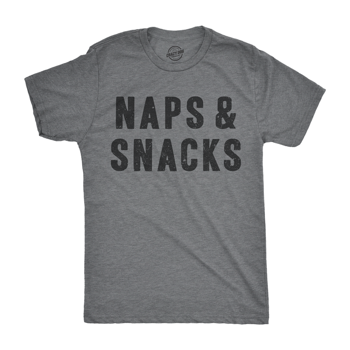 Funny Light Heather Grey Naps And Snacks Mens T Shirt Nerdy Food Sarcastic Tee