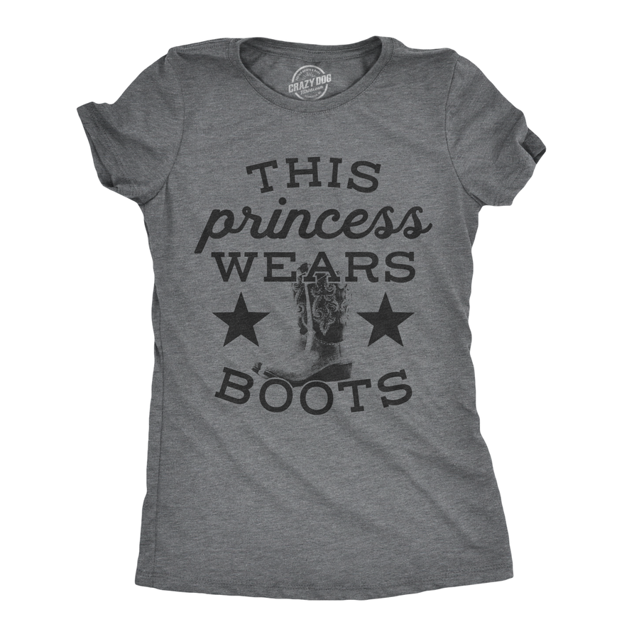 Funny Dark Heather Grey This Princess Wears Boots Womens T Shirt Nerdy Music Tee