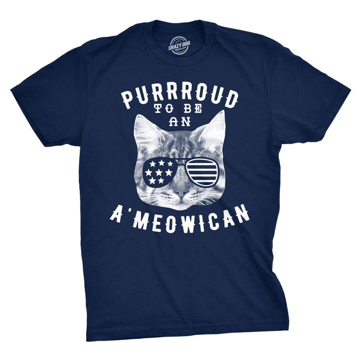 Funny Navy Purrroud To Be An Ameowican Mens T Shirt Nerdy Fourth of July cat Tee