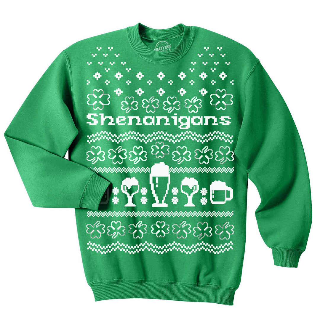 Funny Green Shenanigans Ugly Sweater Sweatshirt Nerdy Saint Patrick's Day Christmas Ugly Sweater Tee