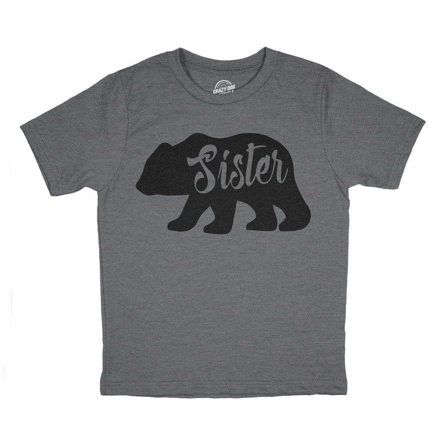 Funny Dark Heather Grey Sister Bear Youth T Shirt Nerdy Sister Tee