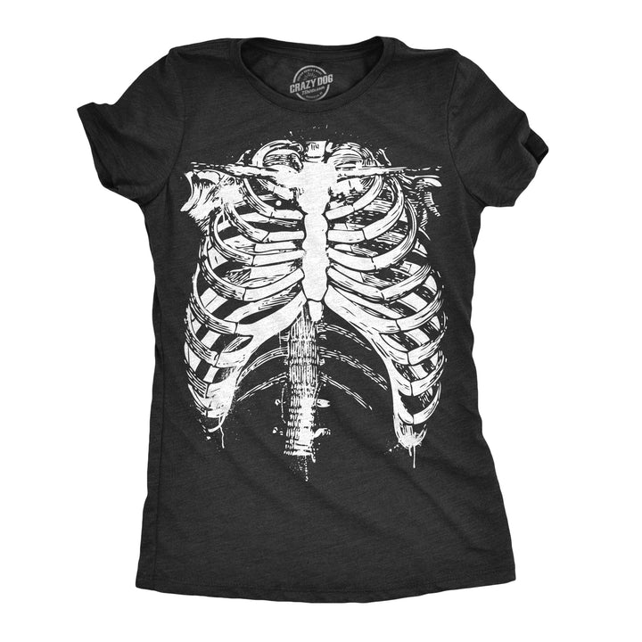 Funny Heather Black - Splattered Ribcage Splattered Rib Cage Womens T Shirt Nerdy Halloween Tee